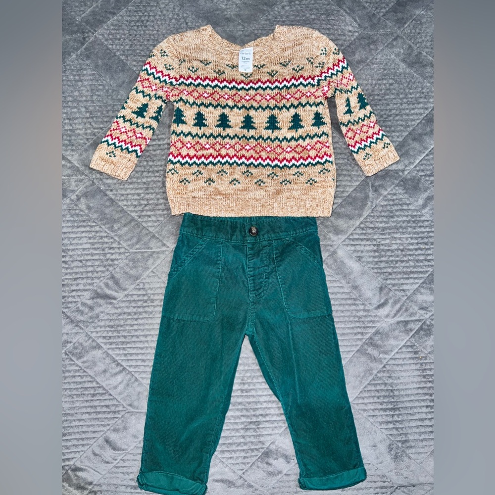 Carter’s Baby 2 Piece Reindeer Sweater & Corduroy Pant Set 🎄❤️